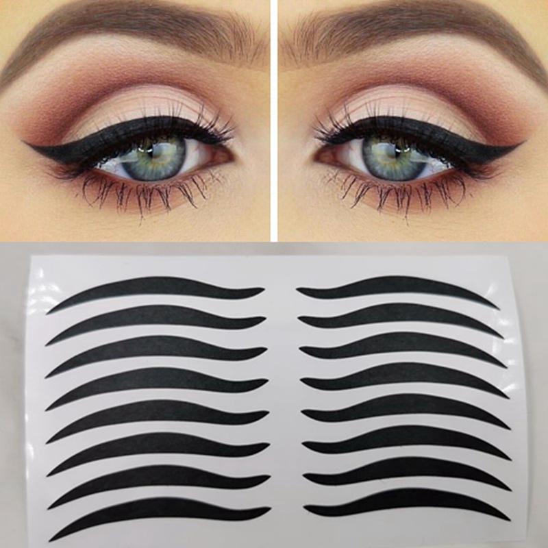 Black Almond Skin-Tone Double Eyelid & Cat-Eye Eyeliner Stickers with Smoky Eyeshadow Stickers