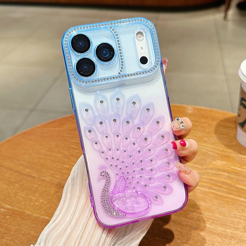 Gradient Point Diamond Colorful Peacock Soft Shockproof Phone Case For iPhone 17 Pro Max 15 14 13 16 Pro Max Bumper Back Cover