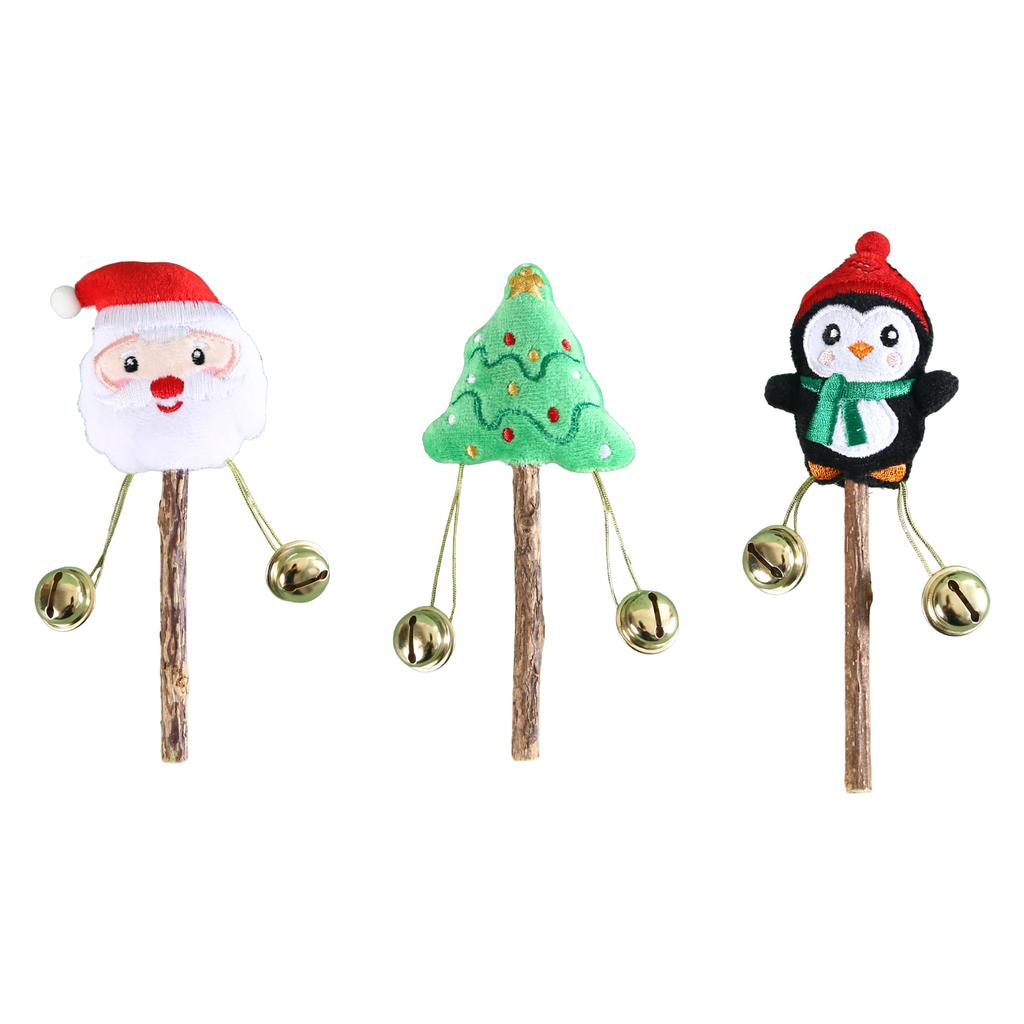 Christmas Theme Cat Licking Stick Toy Natural Matatabi Stick Chewing Toy for Various Cats Hairball Control Teaser 3Pcs