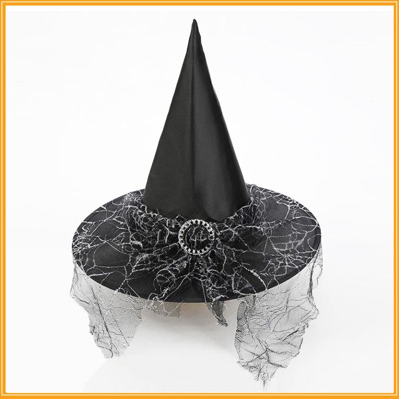 Mysterious Witch Hat with Lace Veil - Halloween Magician Costume Accessory