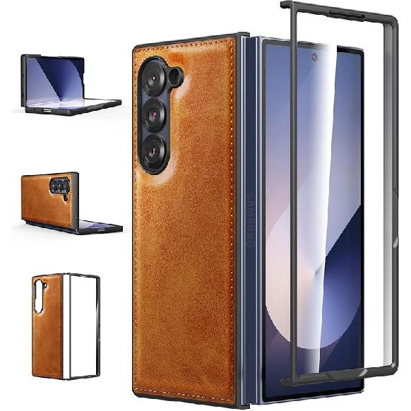 Foluu Case for Samsung Galaxy Z Fold 6, with Front Built-in Screen Protector, PU Leather + Hard PC Shell Ultra Thin Slim Durable Protective Phone