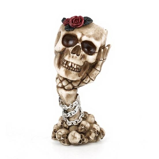 yangyizhi Hear No Evil, Speak See Evil Skull Vase, Resin Ornament with Rose Decor, Halloween Gothic Skeleton Display for Shelf Desk Altar, Horror