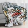 1 Stück Vintage Roter LKW Weihnachts-Flanell-Decke - Weich Warm Wendbar Ganzjahres-Gestrickt Polyester Maschinenwaschbar