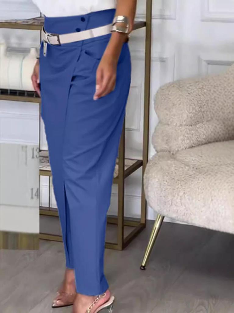 2024 Autumn Women's European & American Fashion Solid Color Irregular Casual Pants with Pockets