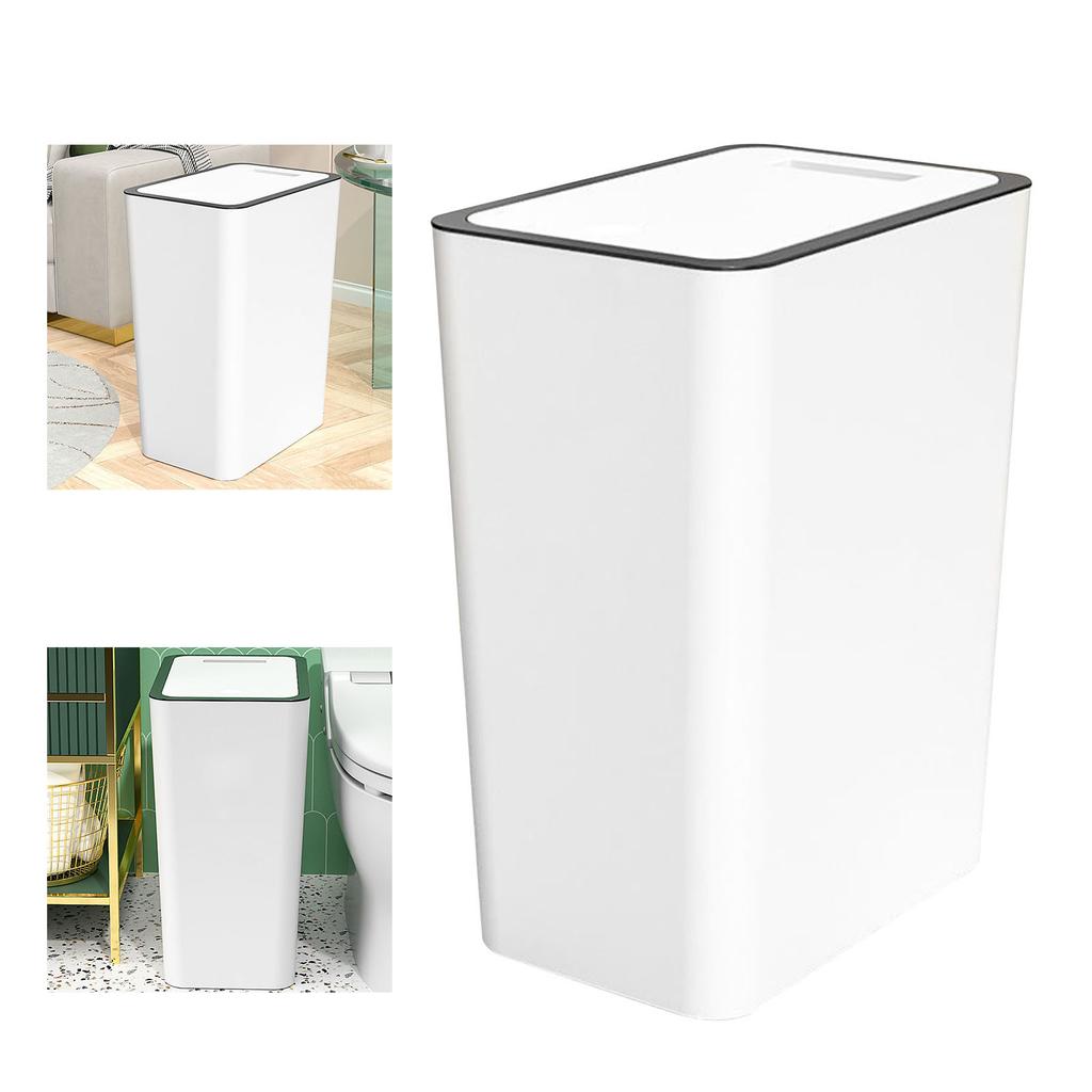 Press Type Trash Can with Cover 15L Capacity Plastic Garbage Bin for Bathroom Toilet Kitchen White