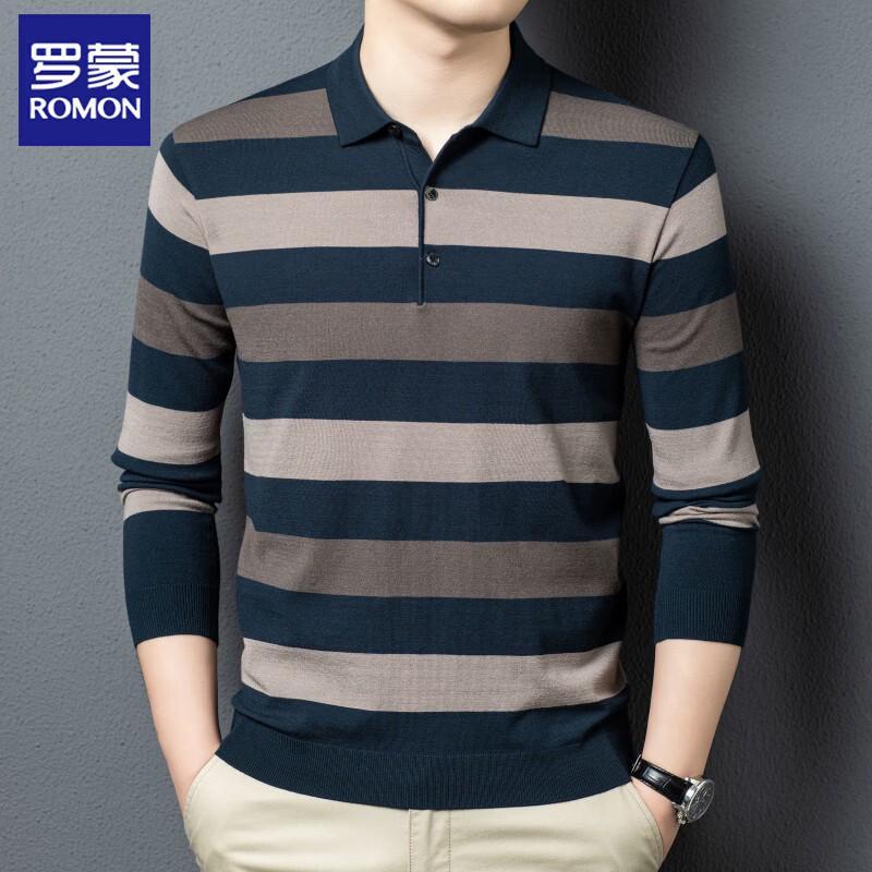 ROMON Men s Striped Lapel Collar Pullover Sweater XL / 180