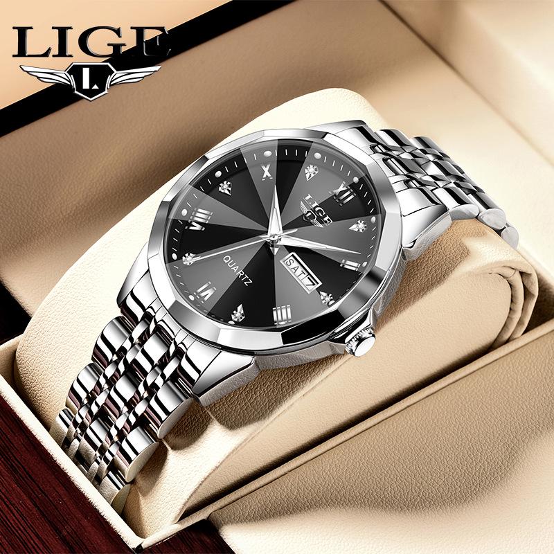 LIGE Men's Waterproof Luminous Quartz Watch – Dual Calendar, Multifunctional Business Wristwatch