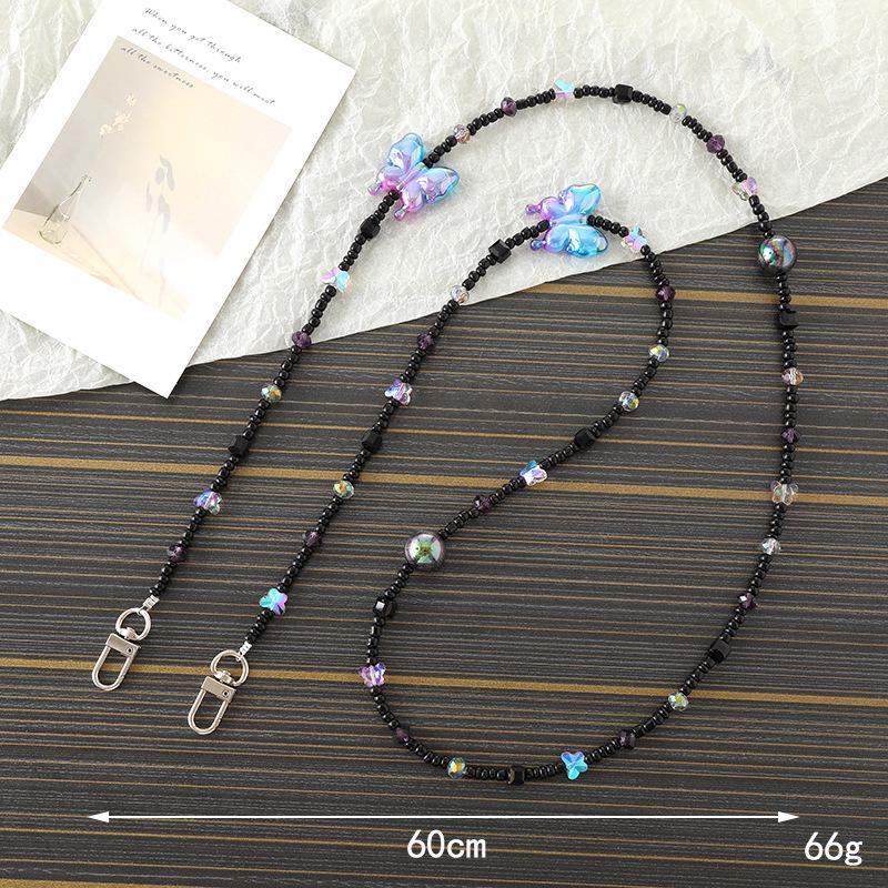 Handmade Pearl Crossbody Phone Case Lanyard with Beaded Charm