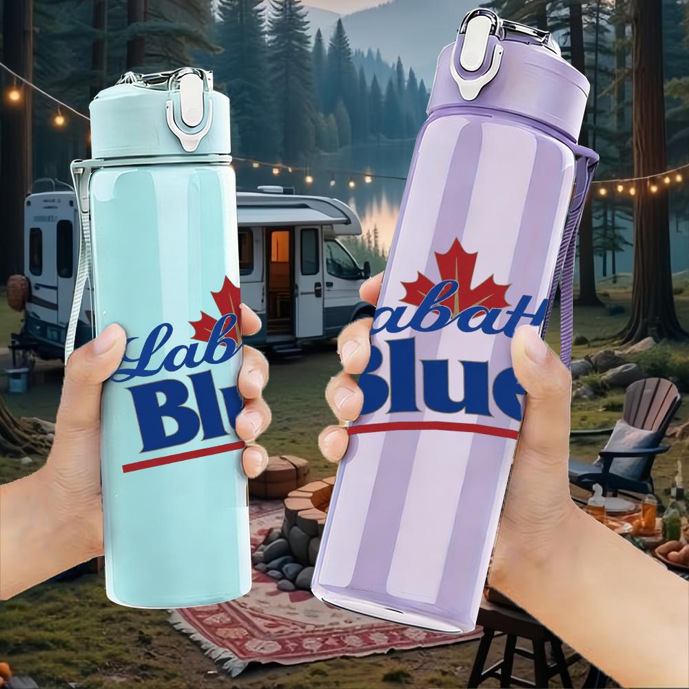 1PC Labatt Blue Circular Brand Logo Print 750ml Colorful Plastic Sports Water Bottle Leakproof Pop Up Lid with Straw for Outdoor Work Home Use
