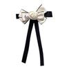 Women Girls Vintage Camellia Pearls Ribbon Bows Tie Brooch Pin Elegant Preppy Uniform Pre Tied Bowknot Corsage Necktie