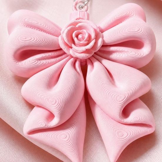 3D Printed Rose Bow Pendant, Cute Keychain for Bag, Pink Hanging Ornament for Valentine's Day, Gift for Girlfriend