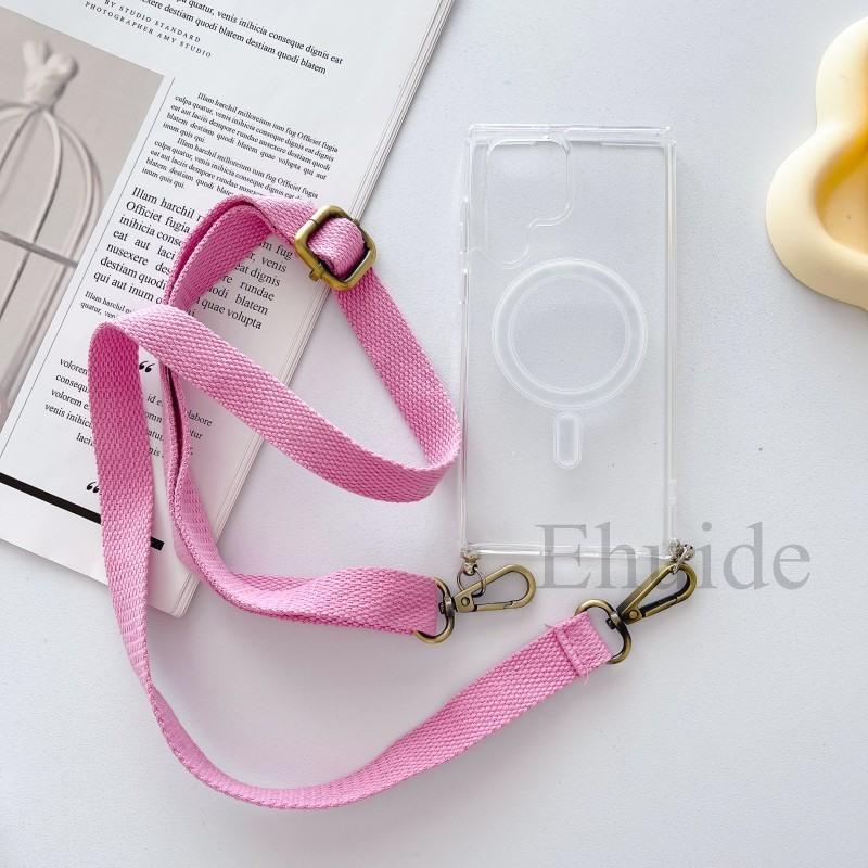 Strap Magnetic Case For Xiaomi Mi 14T 13T Redmi Note 14 Pro 13 POCO X6 M6 Pro Magsafe Shockproof Crossbody Lanyard Clear Cover