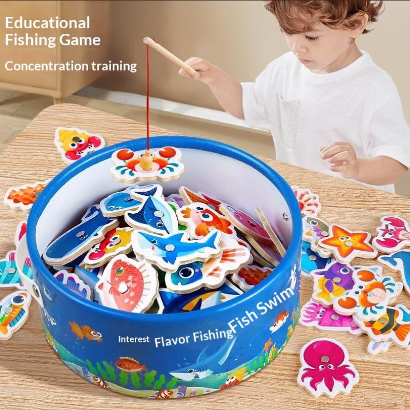 20/30/51Pcs Educational Toys Wooden Magnetic Fishing Game Toy Set For Kids Cartoon Fish Toys