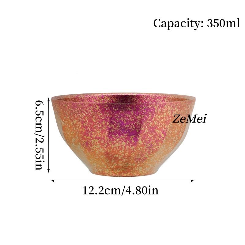 Pure Titanium Double-Wall Salad Bowl,Double-Layer Ice-Flake Cut Surface 12.5 cm Home Breakfast Bowl Food Tableware,Kitchenware