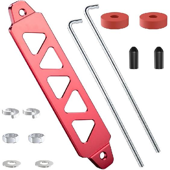 Battery Hold Down Kit, Aluminum Alloy Battery Tie Down Mount Bracket, Battery Hold Down Bracket With J Bolts, Universal 8.5  Triangular Five-Hole Car красный
