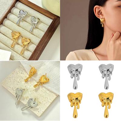Vintage Designs Heart Melt Earrings Artistic Heart Shaped Earrings Accessory for Women Who Love Distinctive Styles