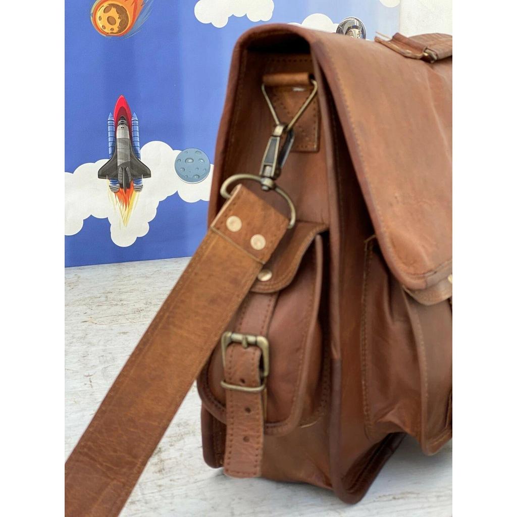Men Genuine Brownish Leather Vintage Laptop Messenger Briefcase Bag Satchel