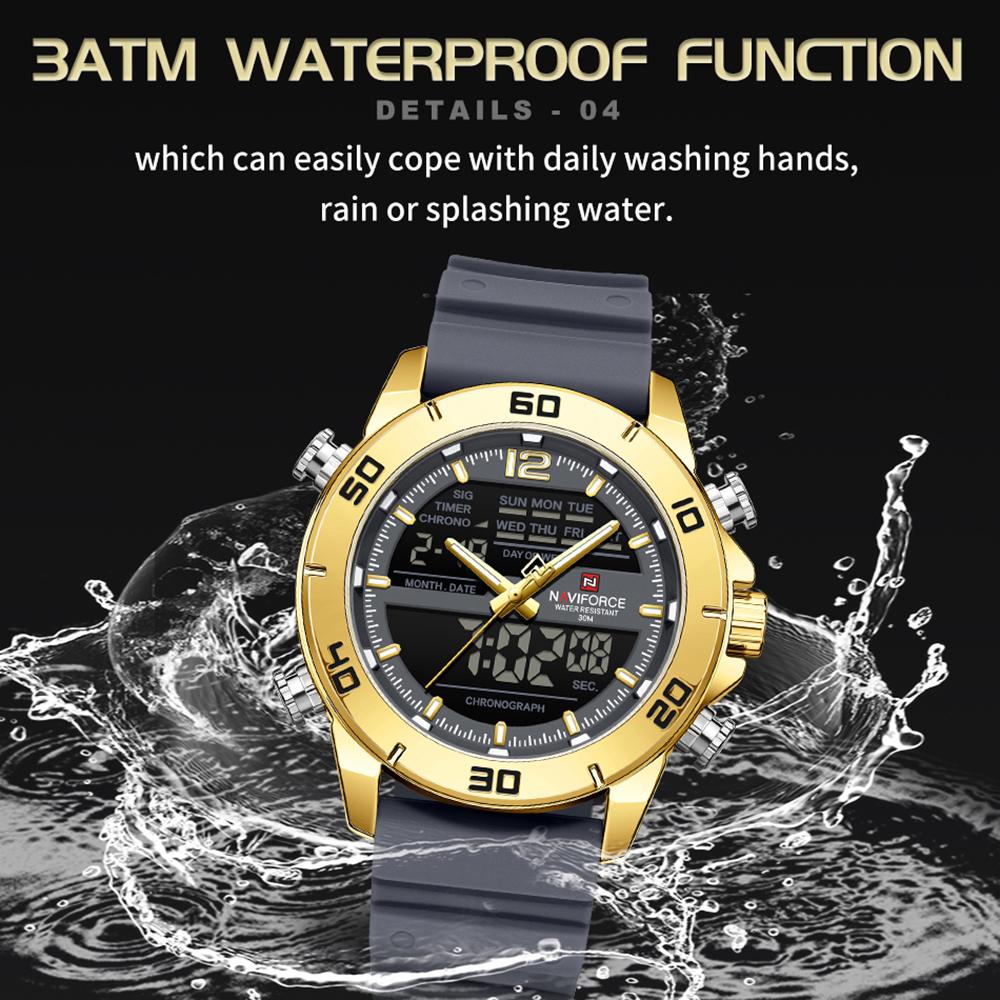 Naviforce Men's Digital Watch Quartz Movement Chronograph Luminous Pointer Silicone Strap Waterproof Men's Multifunctional Outdoor Watch NF9253T