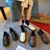 Small Leather Shoes for Women Autumn British Style Black Thick-soled Loafers One-step Uniform Shoes