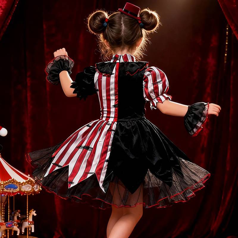 Costume di Halloween in Poliestere per Bambine con Maschera da Clown e Accessori da Palco per Festa di Halloween per Bambini