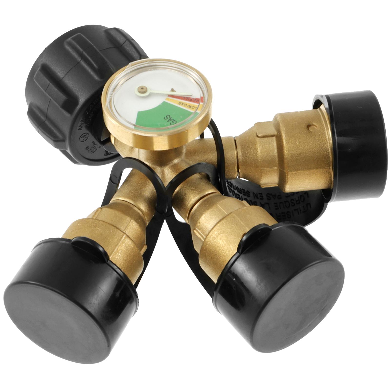 

3 Way Propane Splitter with Gauge Brass Propane Tank 3Y Splitter Adapter Propane Gas Splitter QCC1/Type1 Propane Tank Connector