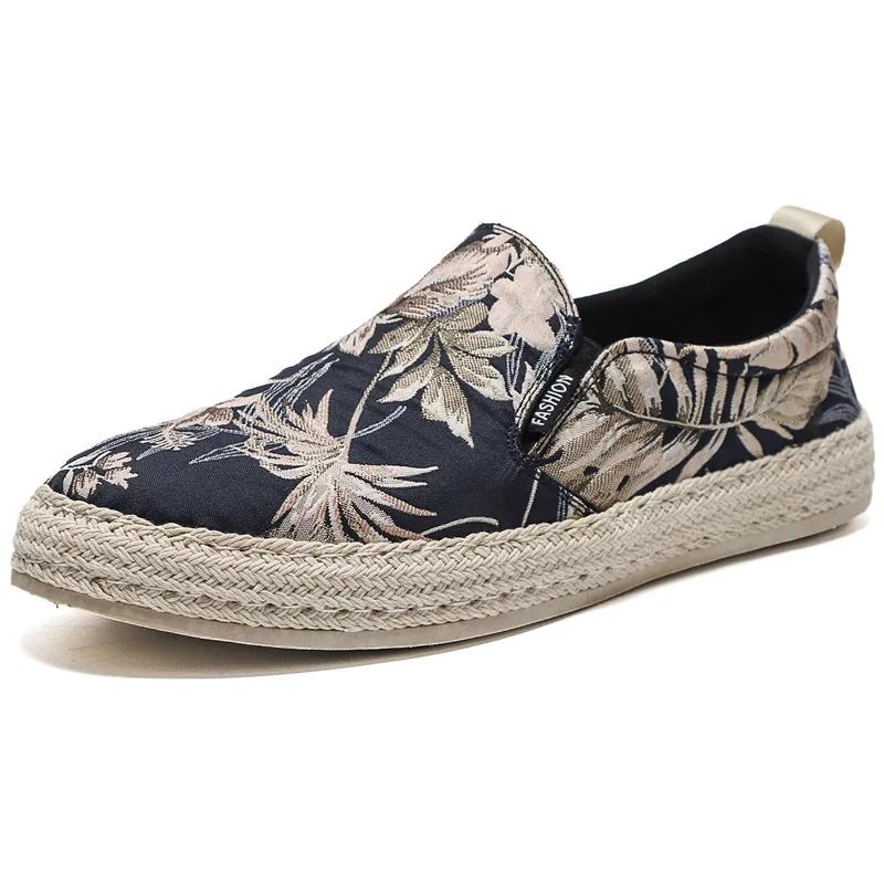 Designer Shoes Men New Breathable Fabric Slip-on Loafers Sneakers Casual Shoes Men Low Top Flower Print Canvas Men's Shoes