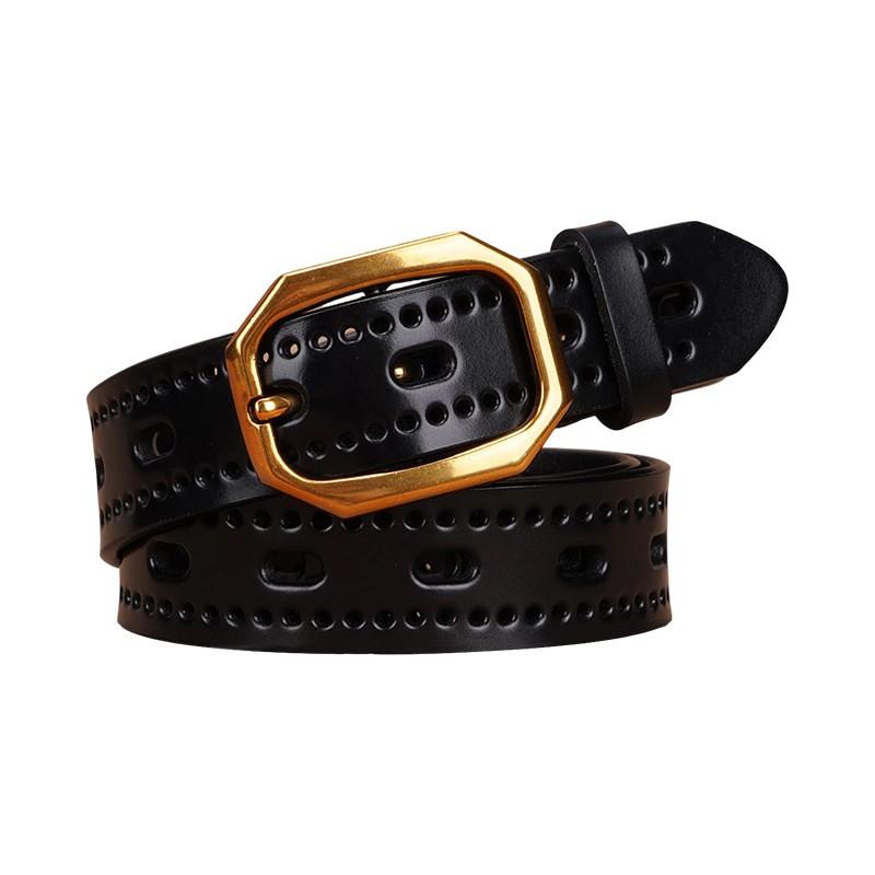 Womens Genuine Leather Belt With Pin Buckle Adjustable Waistband Jeans Trousers Classic Black Brown Office Casual Wear