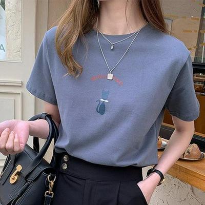 T-shirt da donna Ulzzang a maniche corte stampata larga per l'estate 2025, stile Hong Kong