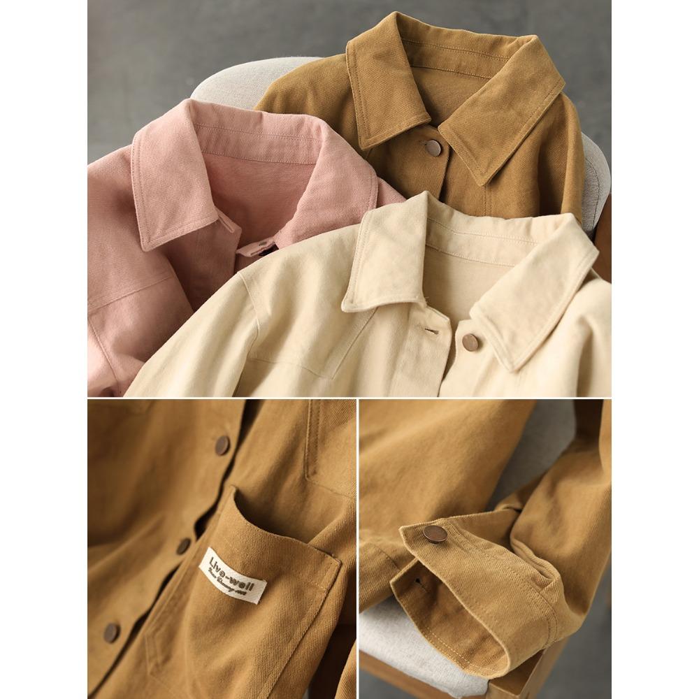 DIMANAF 2025 New Short Blouse Jacket Autumn Solid Coat Long sleeves Buttons Pink Women