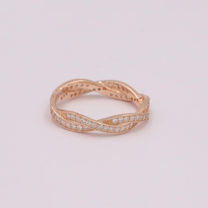 925 Sterling Silver Pan Ring Creative Rose Gold Ring With Bright Braided Lines For Women Wedding Party Gift Fashion Jewelry