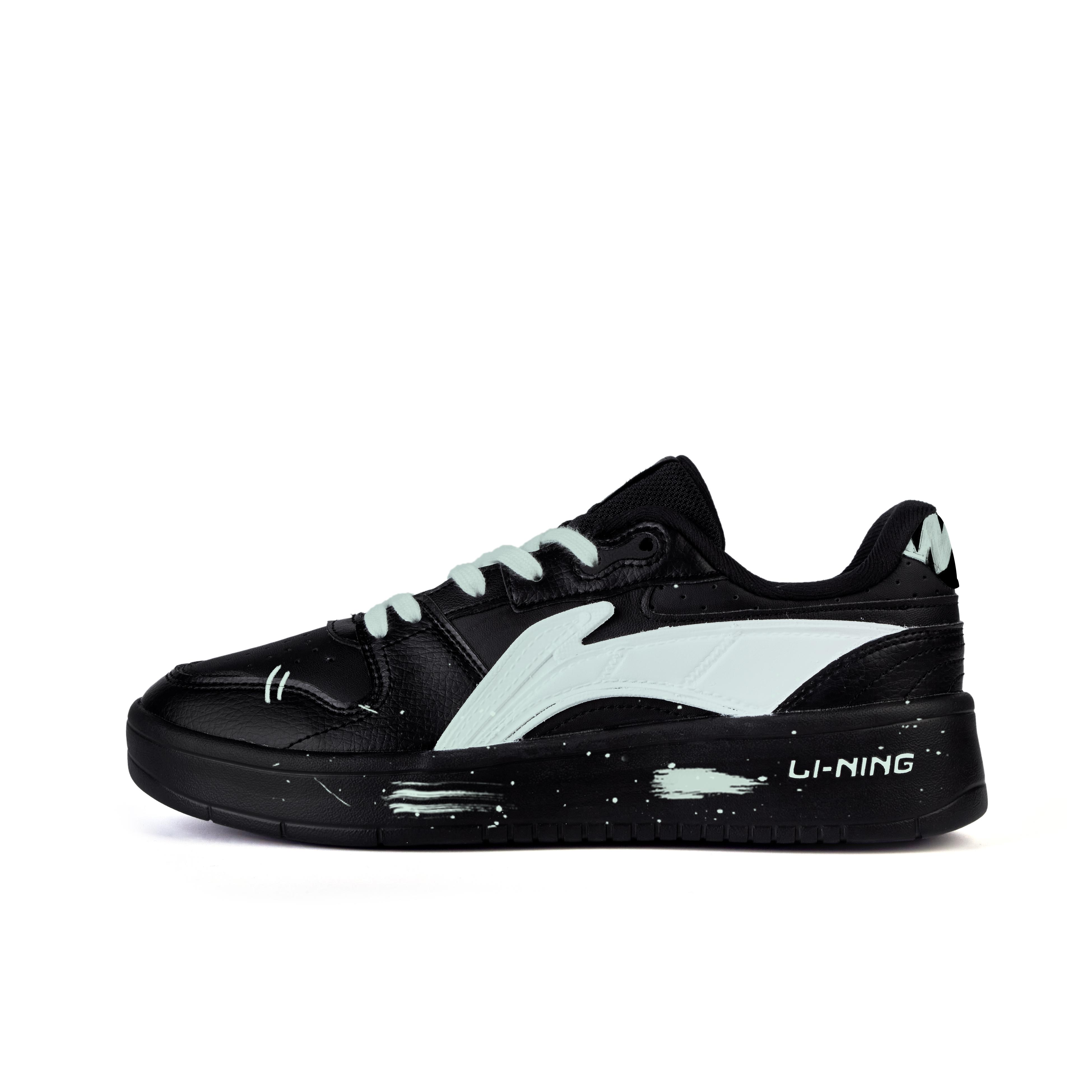 Li Ning Скользкие Подушка Износостойкие Низкие Кеды для Скейтборда Мужские Черный Светло-Зеленый AGCU515-5(Команда345-) 40
