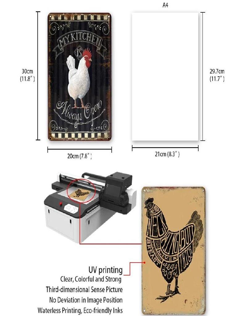 Vintage Chicken Metal Poster Tin Sign Rooster Hen Retro Plaque Plate Farmhouse Farm Wall Decor Retro Metal Poster Plaque