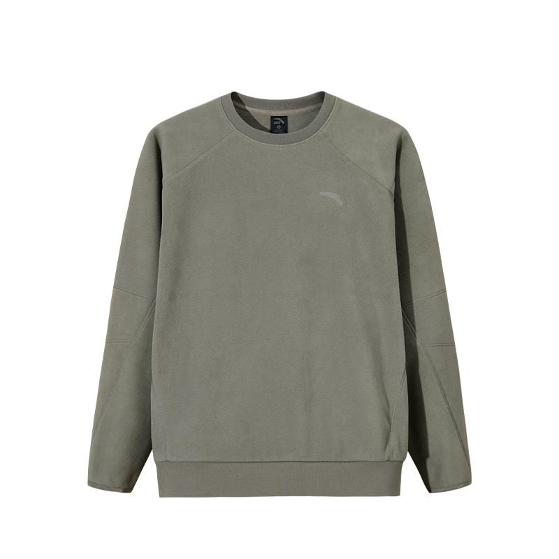Anta Men s Sports Series Fleece Crew Neck Knit Sweatshirt Gray Green 952547704-3 S