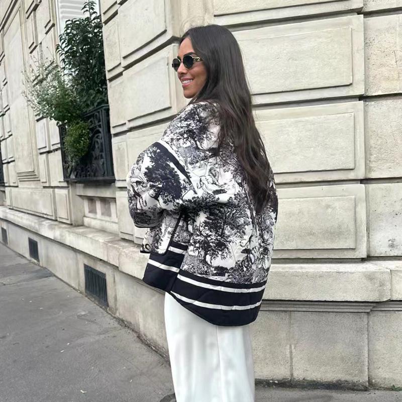 Printed Double Pocket Cotton Jacket Women Flower Printed Loose Casual Thickened Warm Coat Long Sleeve Cardigan Autumn Winter New Fashion