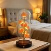 Handcrafted Sea Urchin Shell Night Light - Natural Real Urchin Lamp with Glass Dome Wooden Base, Warm LED Coastal Table Lamp