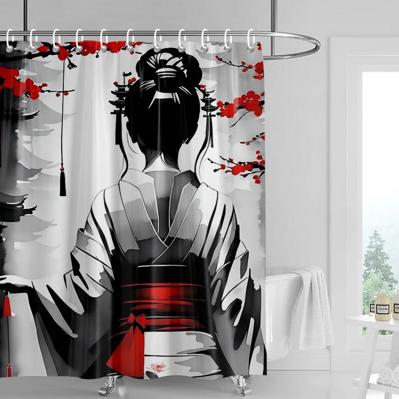 Závěs do sprchy v japonském stylu Gogi s retro potiskem postaviček, odolný proti vyblednutí, dělicí závěs do koupelny pro hotelovou a domácí dekoraci