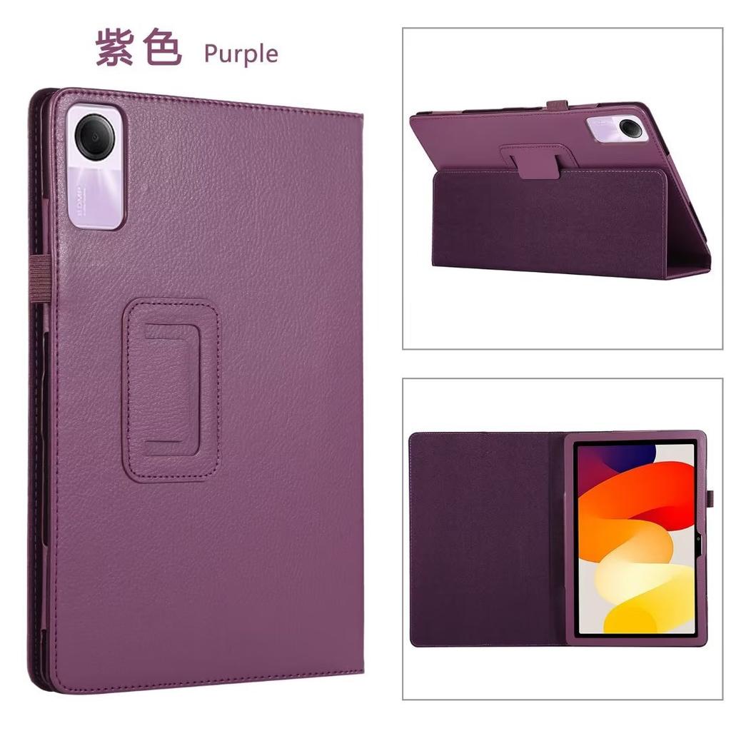 Suitable for Redmi Pad SE 11-inch Flat Leather Case, Solid Color Lychee Pattern Two-fold Bracket Anti-drop Protective Cover