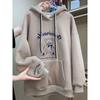 Herbst Winter Samt Verdickt Warm Bärenprint Stickerei Locker und Vielseitig Kapuzenpullover Langarm Damen Pullover