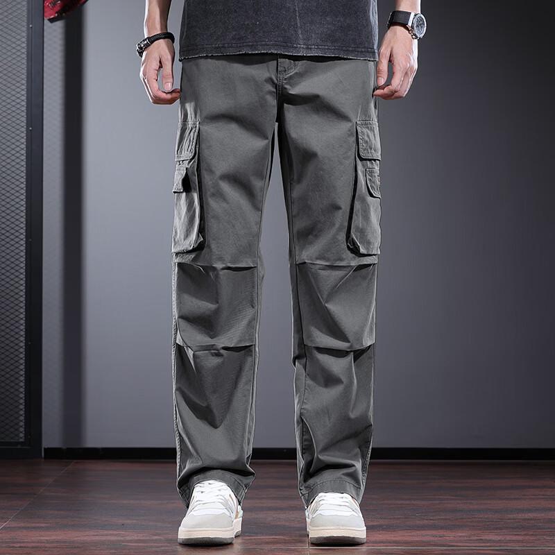 JIELEINUO Men's Loose Straight Workwear Cargo Pants