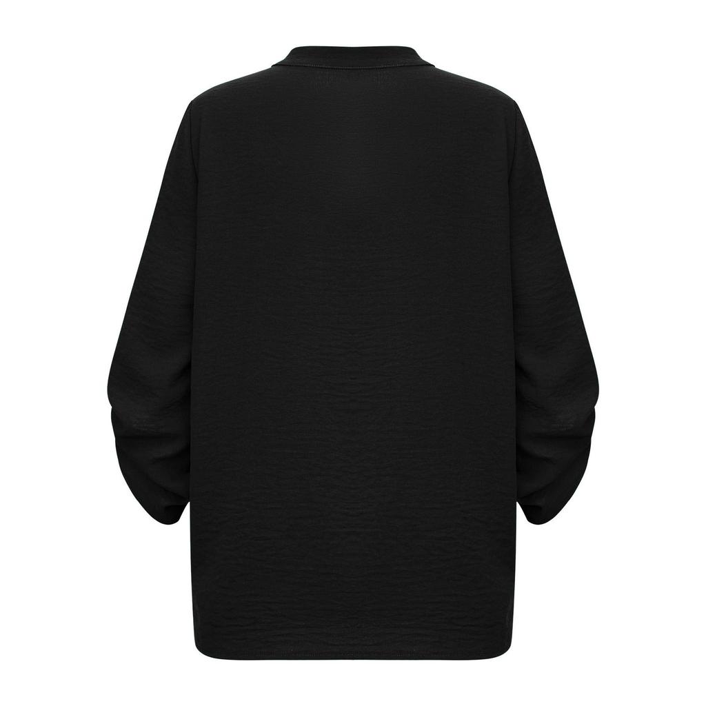 Herbst- und Winter Damen Casual V-Ausschnitt Einfarbig Lockerer Rollsaum Langarm Oberteil