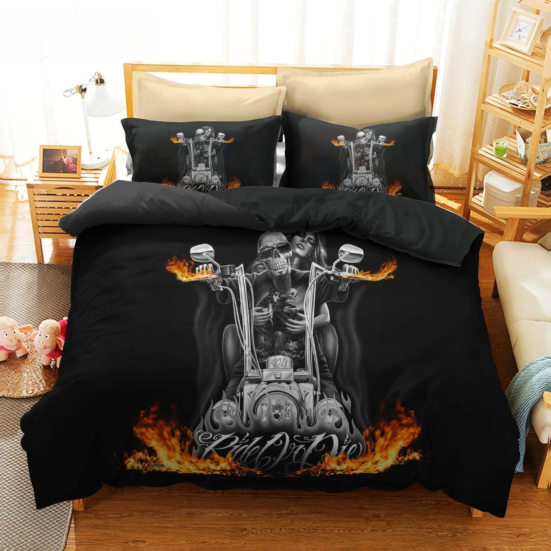 

Motorcyc Skeleton Skull 3D Printed Bedding Set Motorcyc Duvet Cover Sets Beds Quilt Covers Single Double Queen King Size 135x200cm