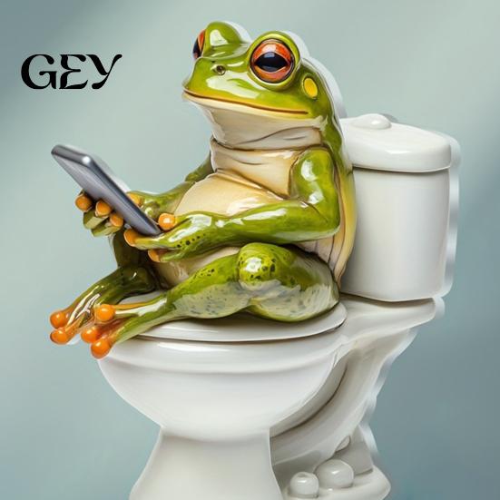 Acryl-Schreibtisch-Ornament Frosch auf Toilette Dekoration, 2D Lustige Badezimmer-Regalfigur, Niedliche Figuren-Dekoration Zusammengebaute Statue für Schreibtisch Wohnzimmer Büro,