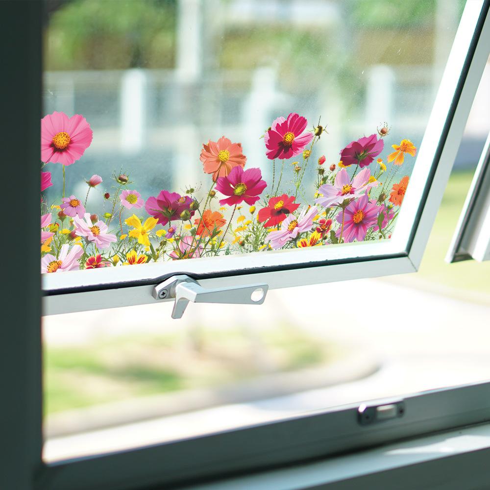 Creative Colorful Flower Balcony Glass Window Home Background Beautification Wall Stickers