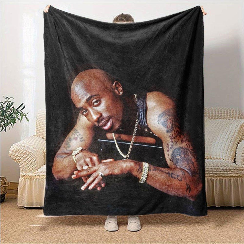 1 Stück 2Pac Hip Hop Decke Weich Leicht Ganzjahres Mehrzweck Überwurf für Sofa, Bett, Büro & Picknicks, Französischer Stil mit Ikonischem Albumcover & Zitaten