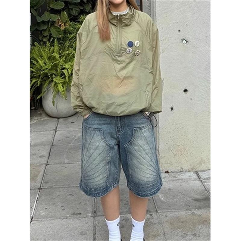 American retro washed design straight five-point jeans men's and women's summer trendy brand old loose casual shorts