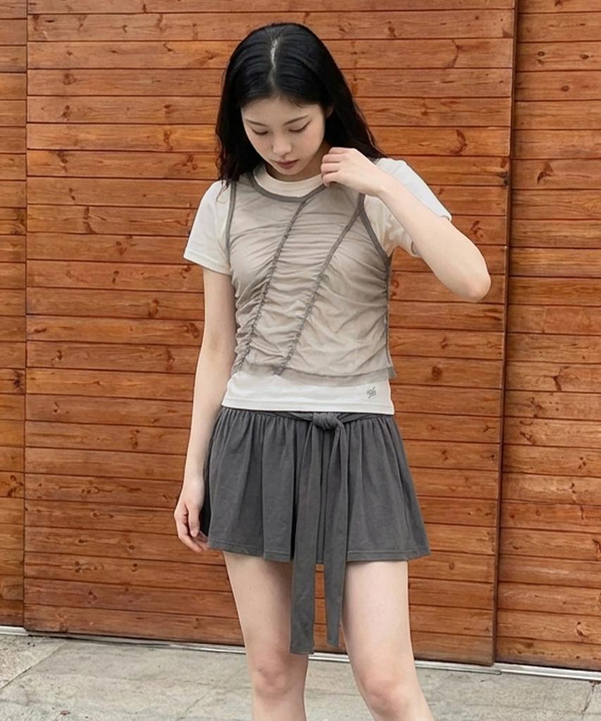 Lougeu Chiffon Layered Set T-Shirt_Gray