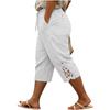 Women's Plus Size Pants Loose Fit Casual Cotton Linen with Embroidery Lace Trim