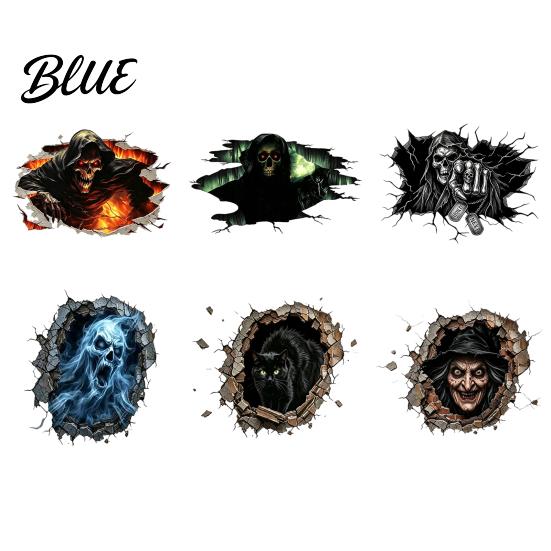 Halloween Wall Decals for Home Decoration 3D Decal Breakout Illusion Sticker with Skull Ghost Spooky Party Backgrounds Room Decor Party Peel