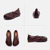 Johnature Retro Handmade Pleated Flats Genuine Leather Round Toe Soft Soled Lightweight Women's Slip-on Shoes