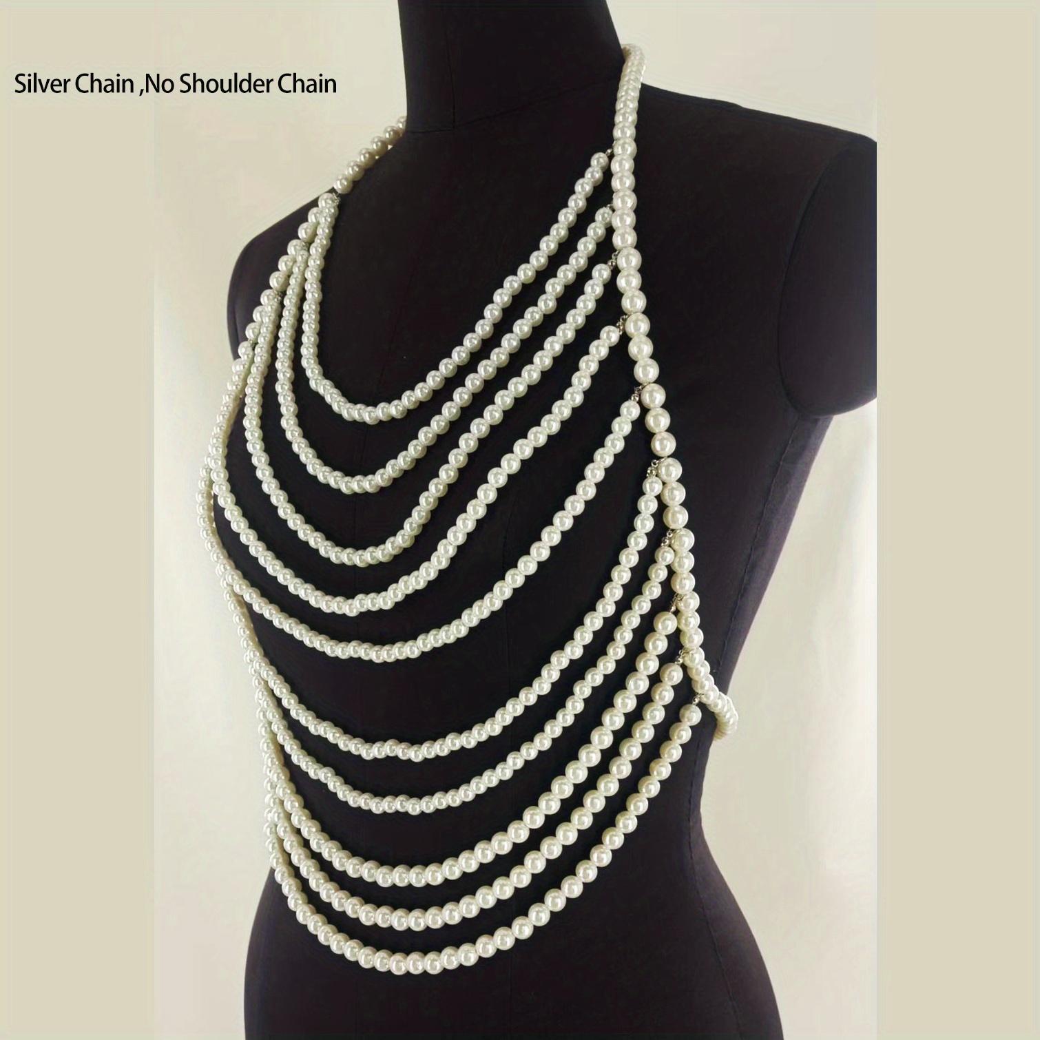 

Ожерелье на плечо из искусственного жемчуга ручной работы для женщин, вечеринка, свадьба, фотосессия, регулируемые украшения для тела